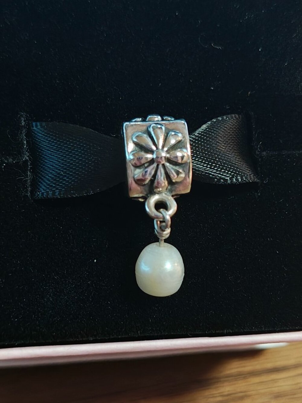 Authentic Pandora Retired Flower Dangle with Pearl 790535P Sterling Silver Charm